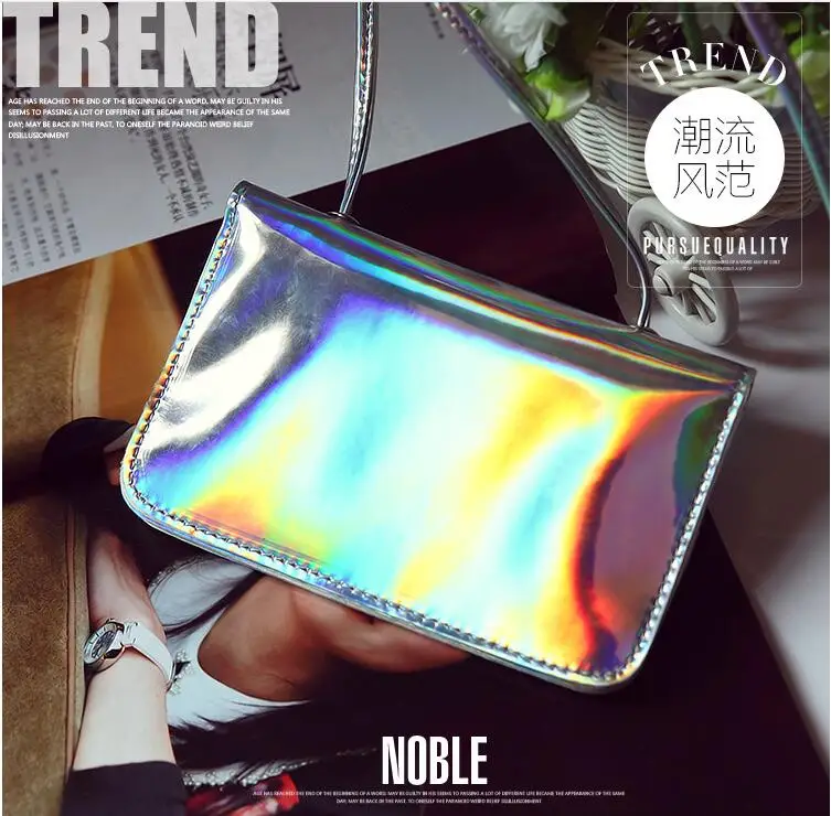 Горячая распродажа! Серебряная сумка с голограммой женская сумочка на цепочке