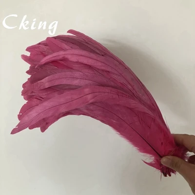 dark pink 100 шт 25-30 см натуральные окрашенные темно-синие петушиные хвосты перья куриное перо шлейф для рукоделия/платье/украшение для карнавальной вечеринки - Цвет: dark pink