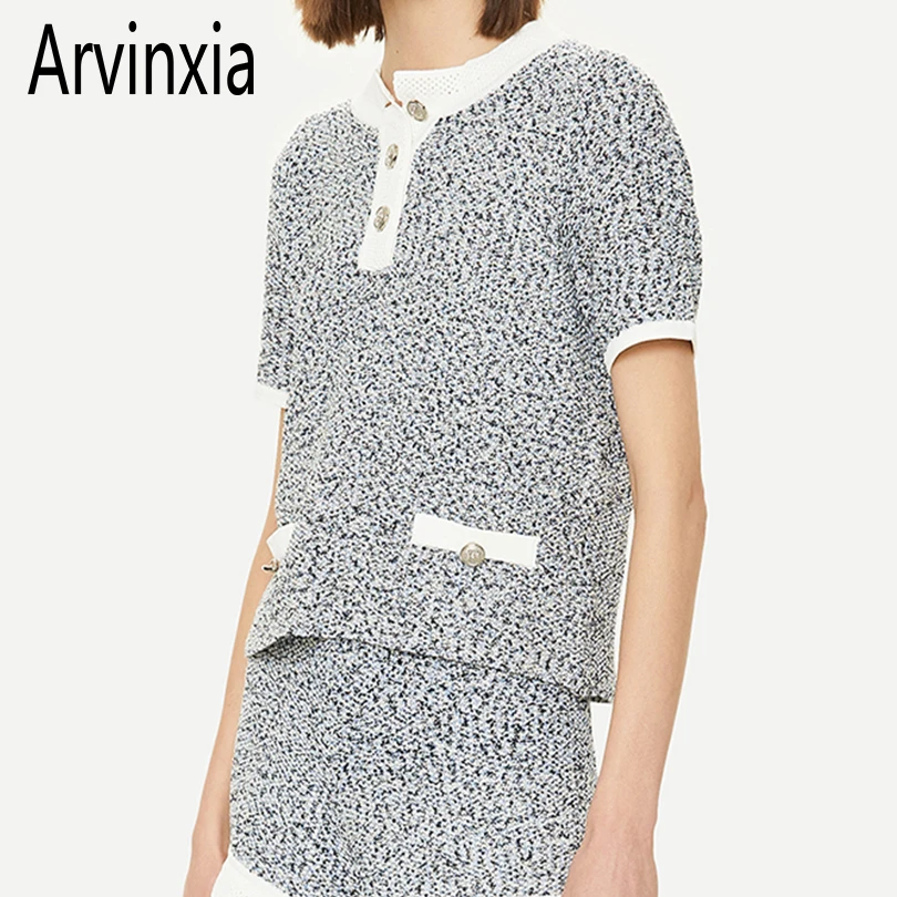 Женские винтажные вязаные футболки Arvinxia ZA свободные шорты с рукавами