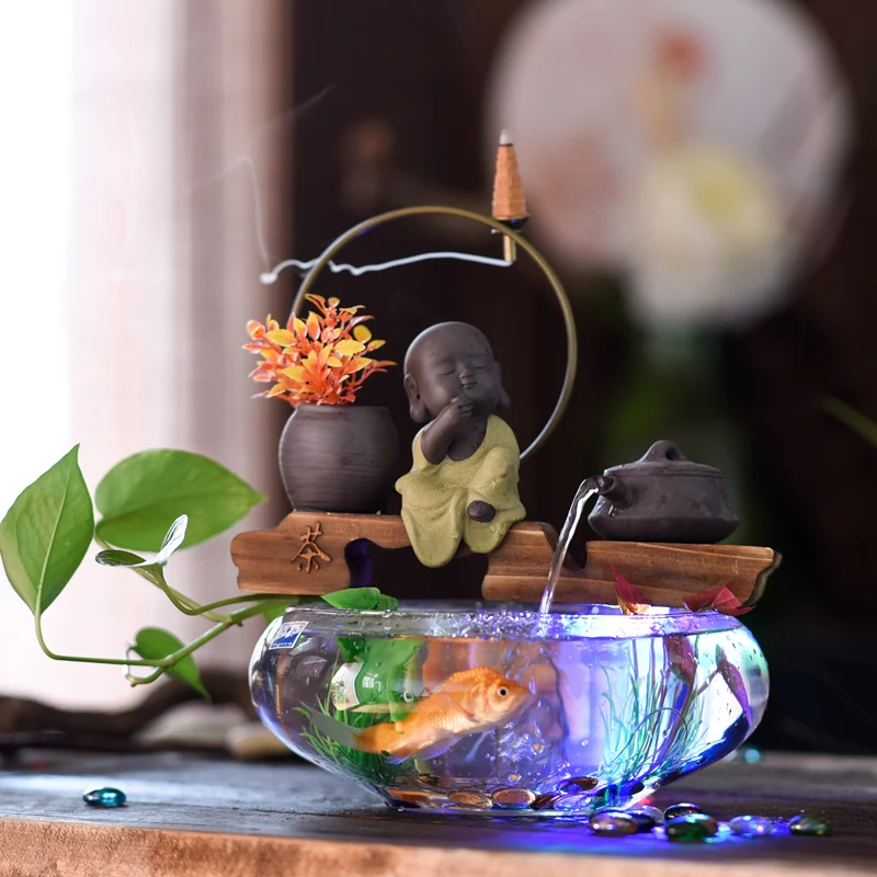 110 В 220 в Zen китайский стиль струящийся фонтан для воды стеклянный аквариум рыбы