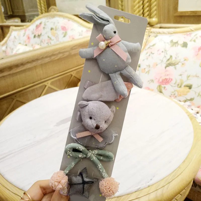 Style 1 5 шт./компл. Lovely Baby Заколки для волос для маленьких девочек Луки корона заколка для волос, плюшевые детские куртки с кроликом из мультфильма, Детские эластичные резинки для волос Головные уборы аксессуары - Цвет: Style 1
