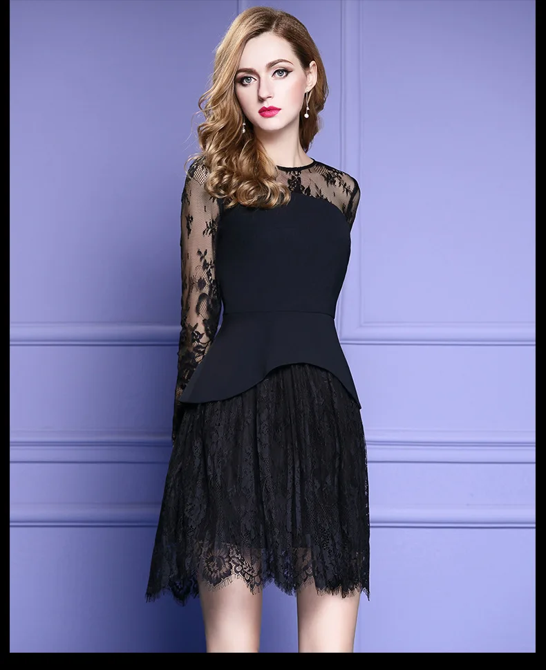 Летнее платье 2017 Женское Кружево Платья для женщин Европейский дизайн с длинными