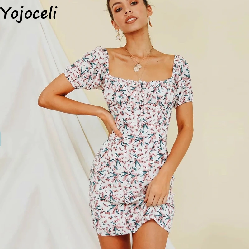 Yojoceli сексуальное платье с открытыми плечами и Принтом Короткое облегающее