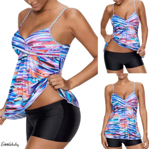 4XL Плюс Размер Женский танкини купальник для мальчиков шорты слитные купальники