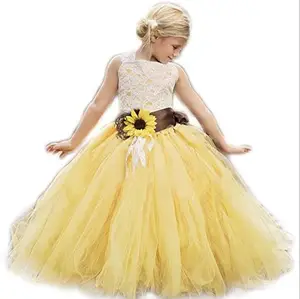 Girl Dresses With Bow Girls Floor Length Wedding Dress Yellow Flower Girl Princess Dress Girl Party Dress  2-14 years