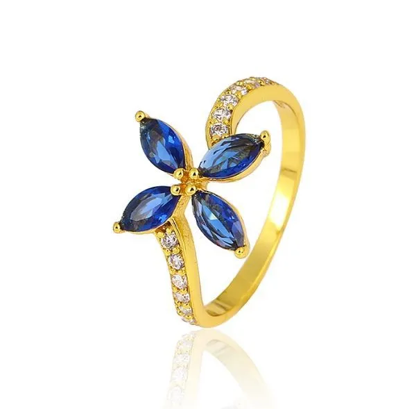 Модные женские кольца с синим камнем MxGxFam 24 чистого золота|ring flower|stone ringblue stone ring |