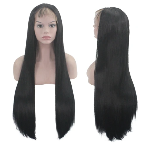 Baby bangs black JOY& BEAUTY 2" швейцарские кружева высокой температуры волокна средней части длинные шелковистые прямые черные розовые серые синтетические кружева спереди парик - Цвет: Baby bangs black