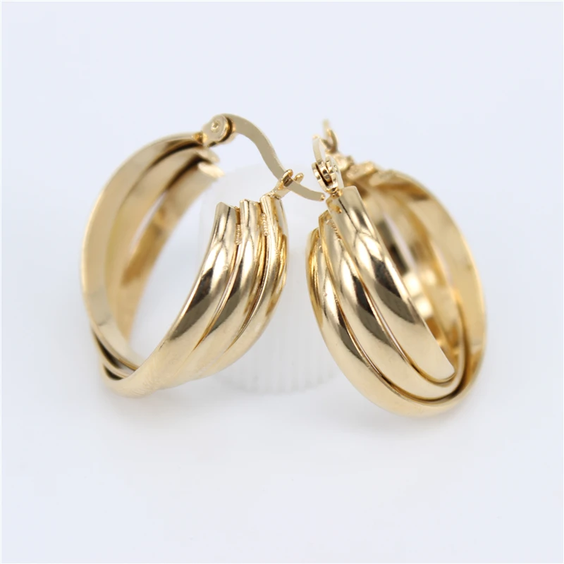 gold color25mm Нержавеющая сталь 20 мм 25 мм 35 мм Европейская и американская мода размер милые модные Гладкие Женские серьги-кольца 4 цвета выбор LH662 - Окраска металла: gold color25mm