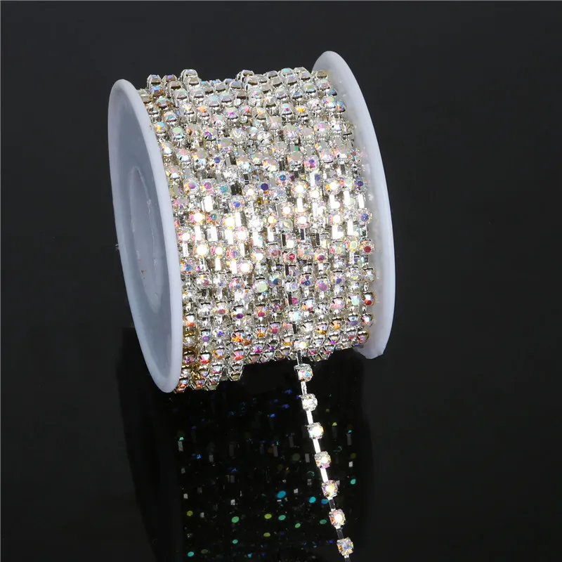 10 yards/roll Silver Rhinestone Chain White AB Crystal SS6-SS18 Electroplated Sliver DIY Apparel Sew On Jewelry Accessory |