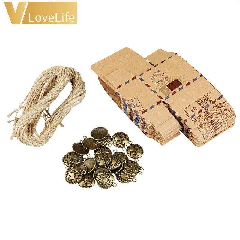 50 шт. крафт винтажная дорожная коробка для конфет с глобусом и компасом