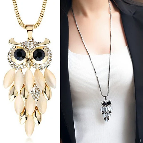 Hot Women's Lovely Owl Pendant Rhinestone Long Sweater Box Chain Necklace Jewelry BEK7 | Украшения и аксессуары