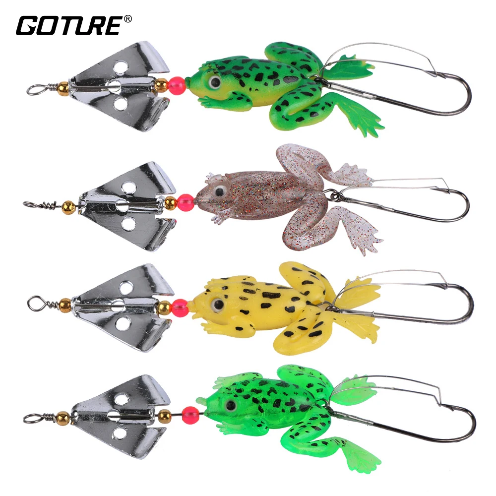 

Goture 4 piece Soft Fishing Lure Frog Buzzbaits Artificial Silicone Bait for Bass 6.2g 9cm