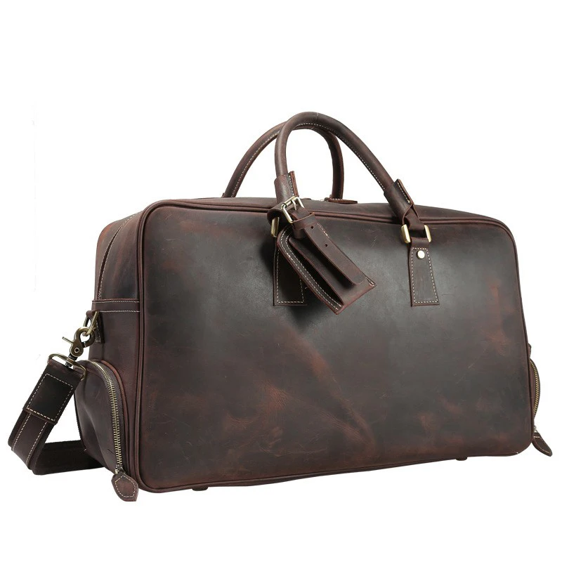 Men Vintage Crazy Horse Leather Travel Bags Genuine Leather Travel Duffle Cowhide Large Tote Bag Large Messenger Bag T647