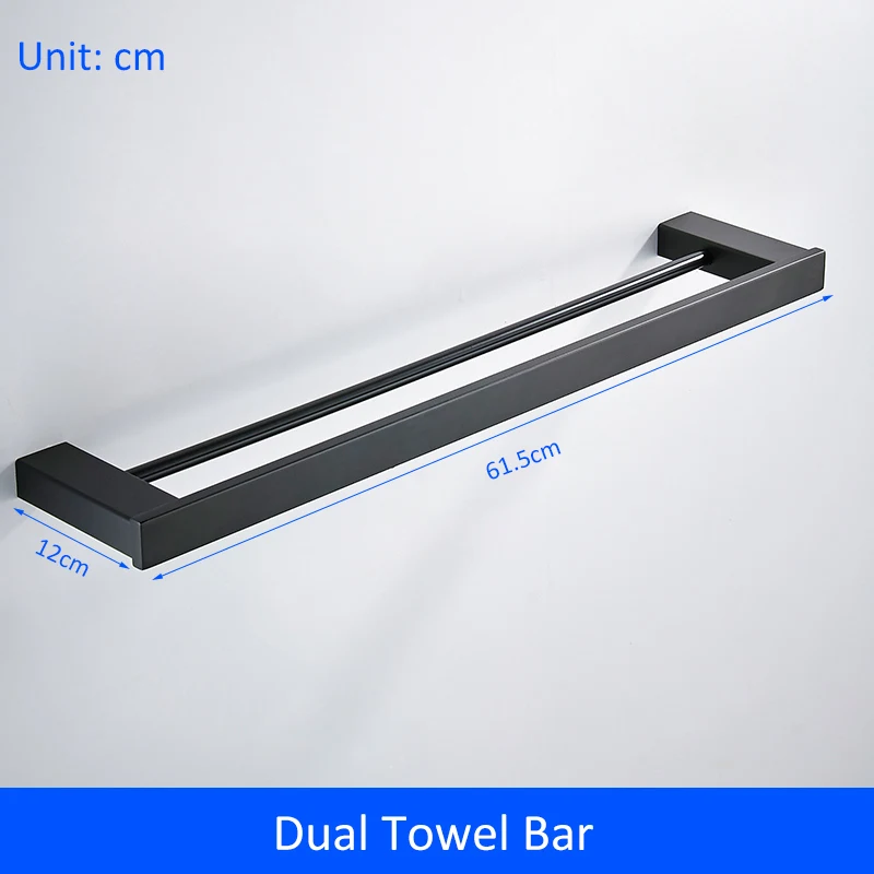 Dual Towel Bar Матовый черный набор аксессуаров для ванной комнаты, держатель для туалетной бумаги, держатель для полотенец, держатель для щетки, крючки, диспенсер для мыла, аксессуары для ванной - Цвет: Dual Towel Bar