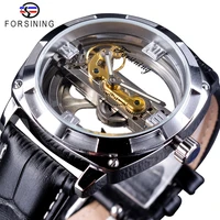 forsining official exclusive sale double side transparent fashion business design skeleton automatic men watch top brand luxury