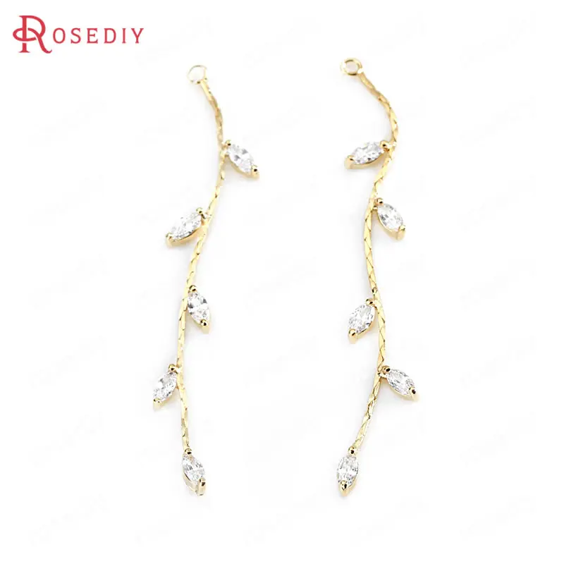 24K Gold Color 34493) 4 шт 4*64 мм 24K золото цвет латунь и циркон Дерево лист кисточкой Подвески Высокое качество Diy ювелирных изделий Аксессуары - Цвет: 24K Gold Color