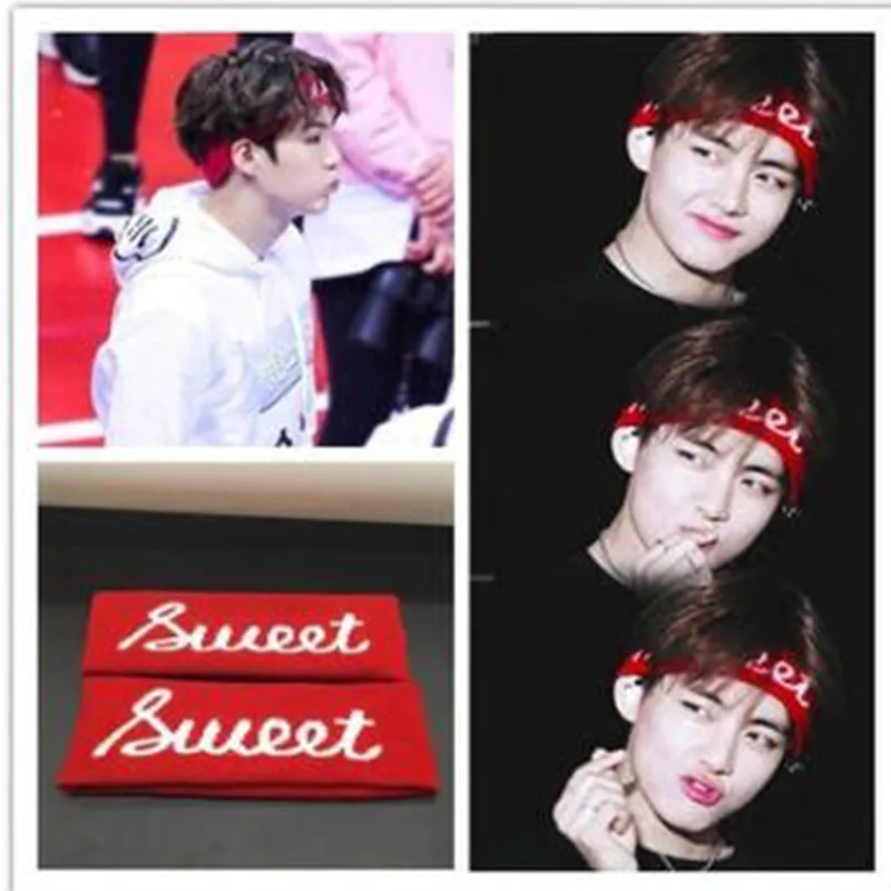 2018 Новый BTS V SUGA тонкие эластичные спортивные Hairband повязка Красный Сладкий