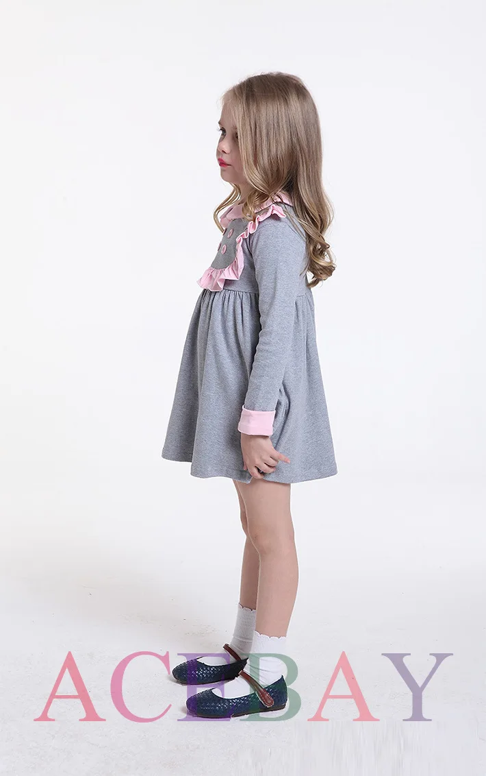 ACEBAY girls dresses 2015 New high quality Knee-length Button A-line Full Solid Dresses cotton made aged 4-8 kids clothing | Детская