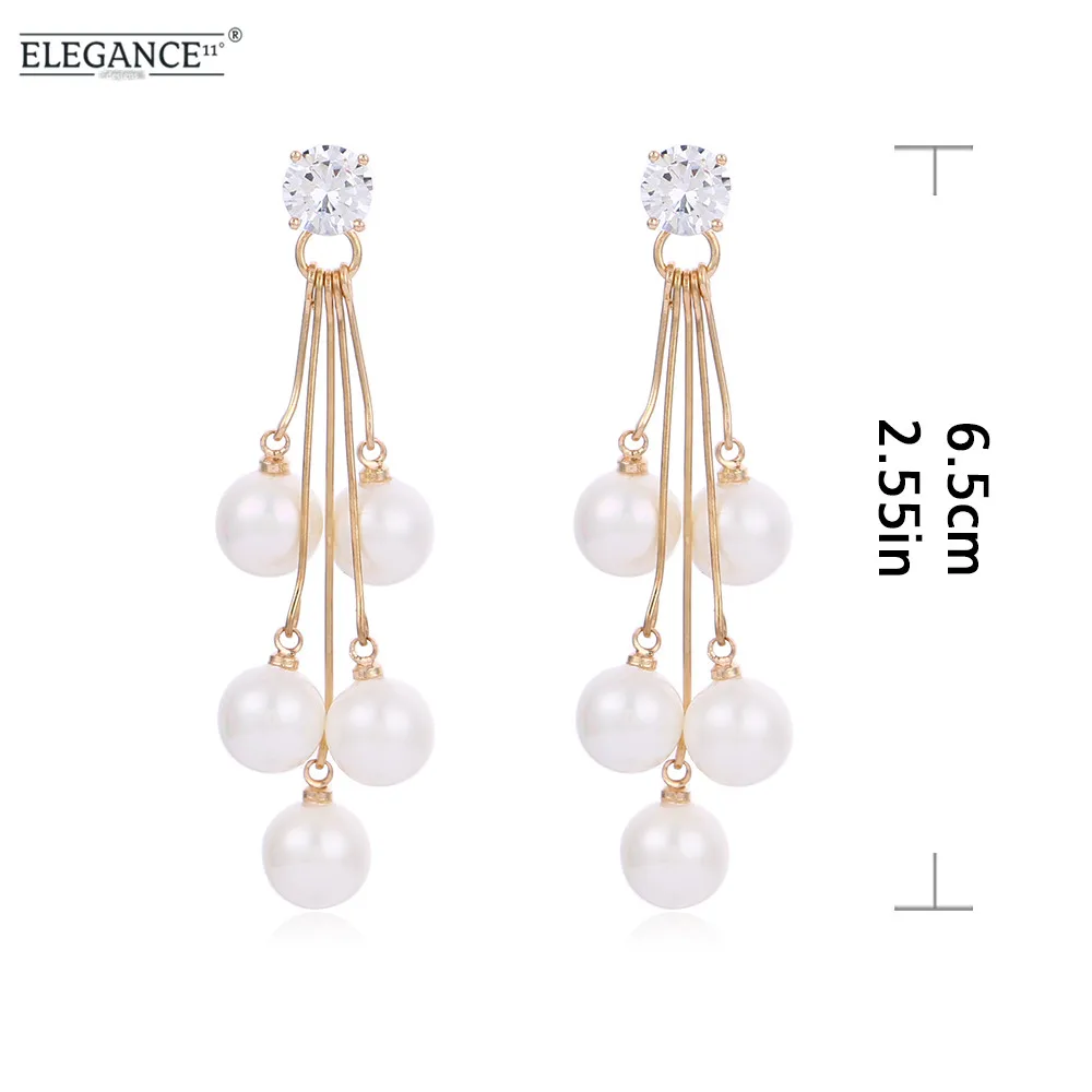 

Elegance Baroque Rhinestone Earring White Simulated Pearl Ball Pendant Party Jewelry Gift Gold Tassel Earrings Valentines's Gift