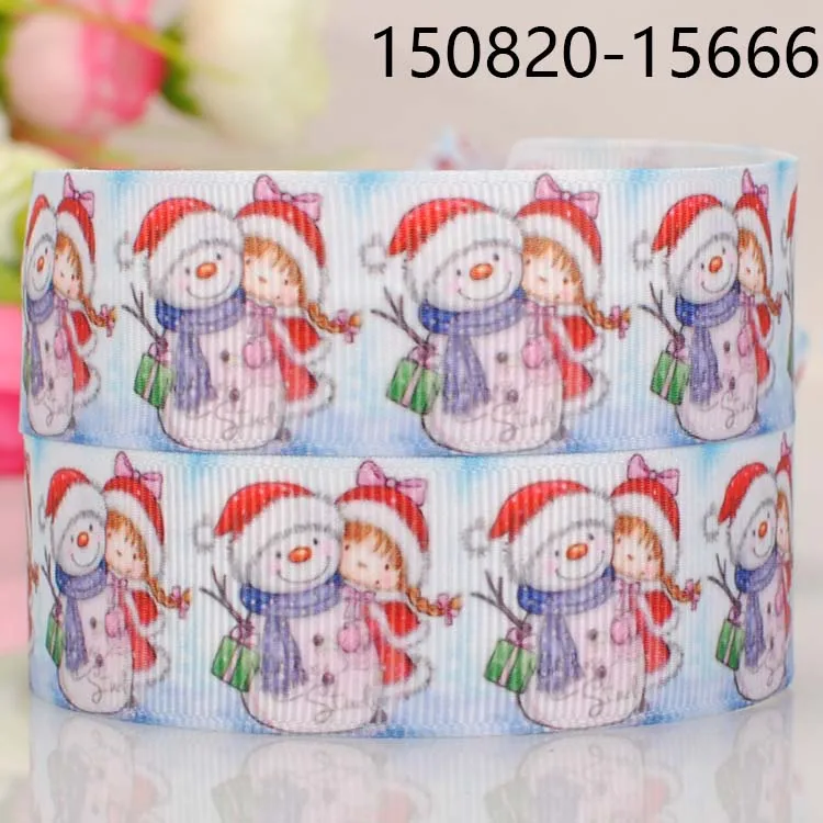 

50 yards 7/8 " 22 mm snowman and little girl pattern print grosgrain tape ribbons merry Christmas DIY handmade