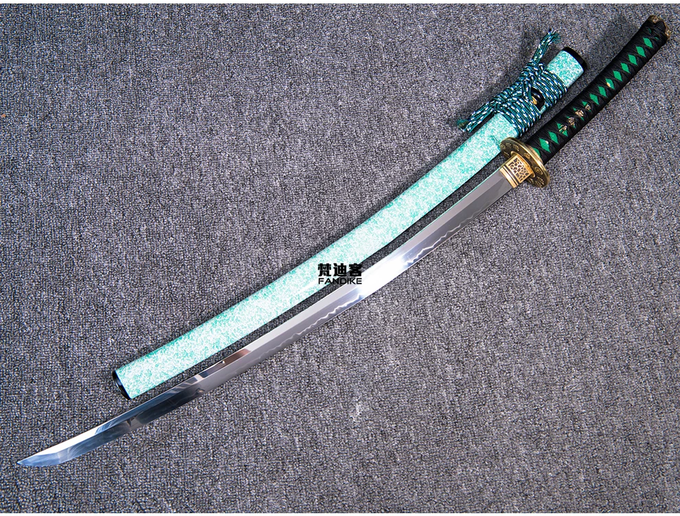 High Carbon Steel Clay Hardened Katana Sword / Brass Habaki / Brass Tsuba / Saya Clay Tempered T10 steel Full tang tsuba jp kat