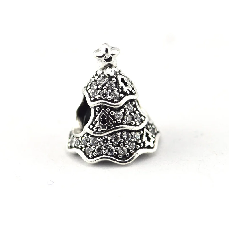 

Fits Western Charms Bracelet 925 Sterling Silver Beads Christmas Tree Silver Charm With Clear CZ DIY Fashion Jewelry Wholesale