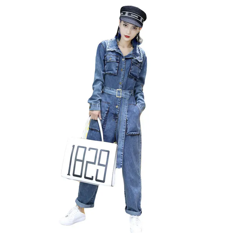 Женский джинсовый комбинезон в Корейском стиле черный/синий повседневный с