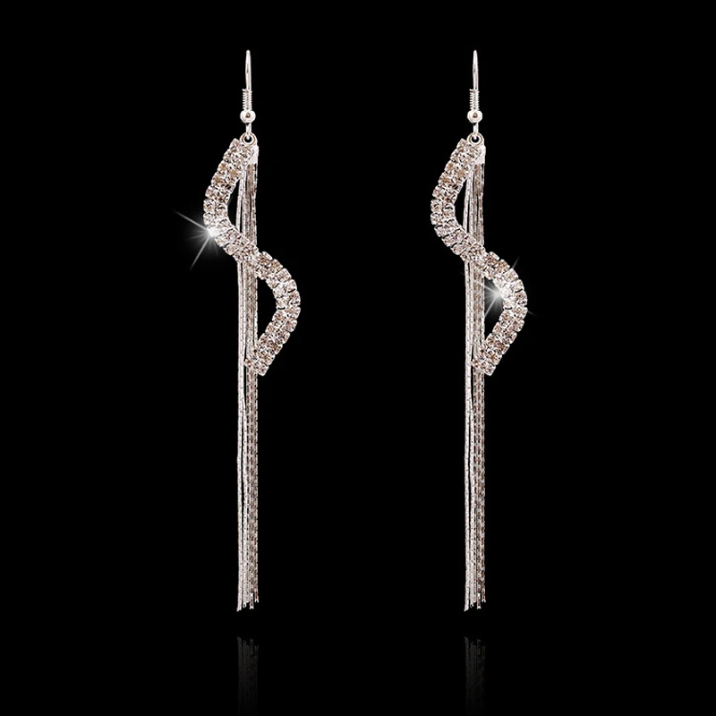 Женщины S Формы Strand Серьги Кристалл Rhinestone Кисточкой Винтаж Свадьбу Серебряные