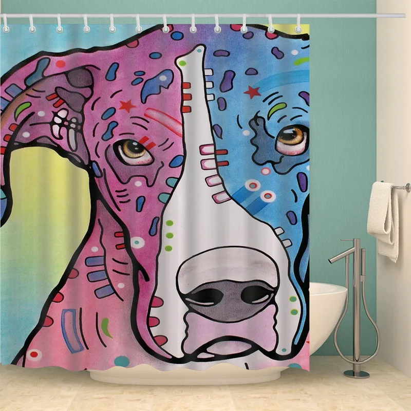 

Art Painting Dog Shower Curtain In The Bathroom Waterproof Bath Curtain Shower Fabric