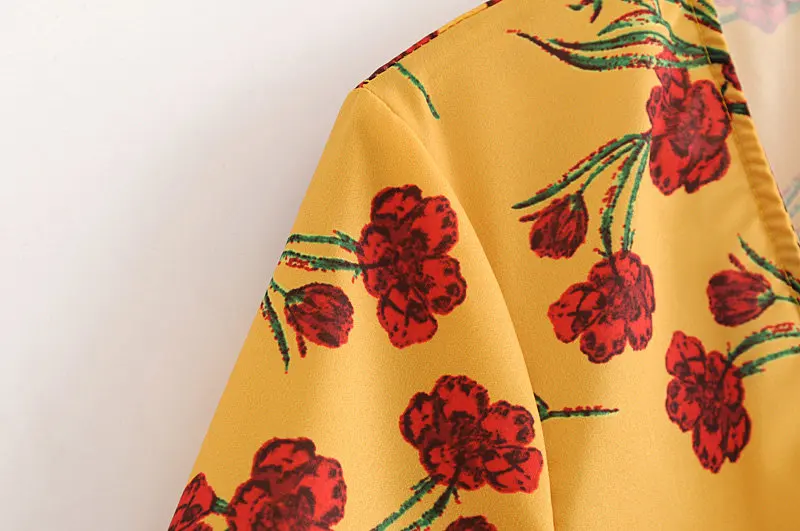 Женская Мода глубоким v образным вырезом цветочный принт drawstring оборками Блузки