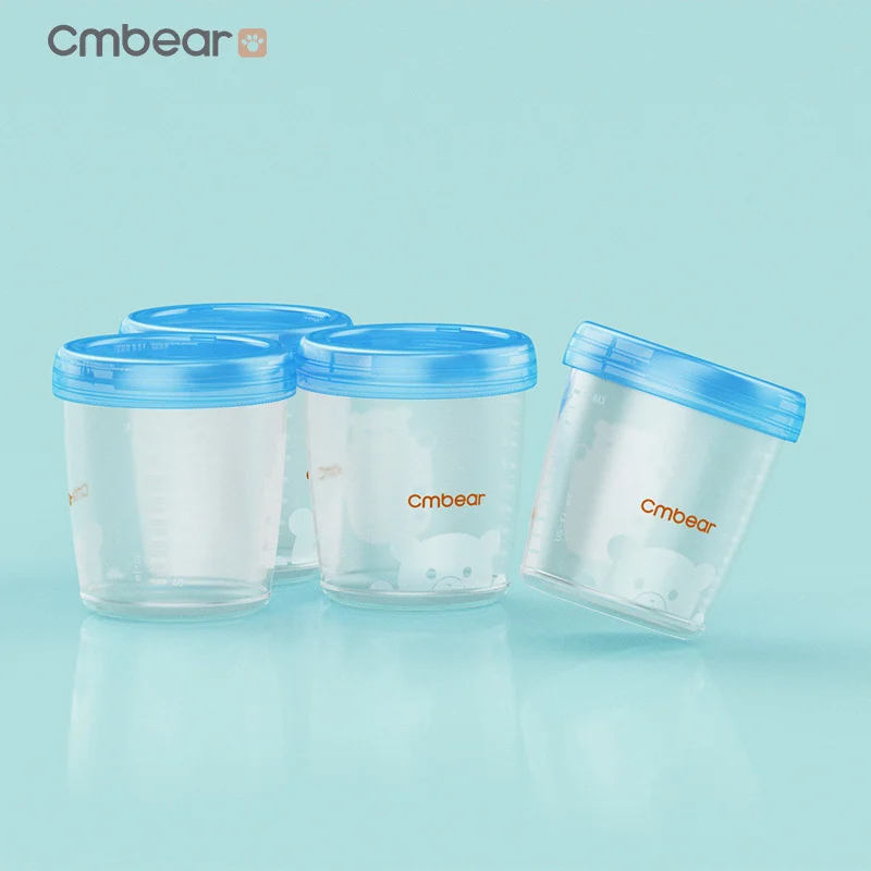 

Reusable 4PCS CMbear Breast Milk Storage Bottle With Interface&Bipple BPA Free Baby Milk Freezer Cups For Babies Breast Feeding