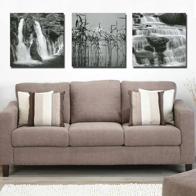 

3 Pcs Black White Waterfall definition pictures canvas Art prints Home Decoration living room modular painting Print cuadros