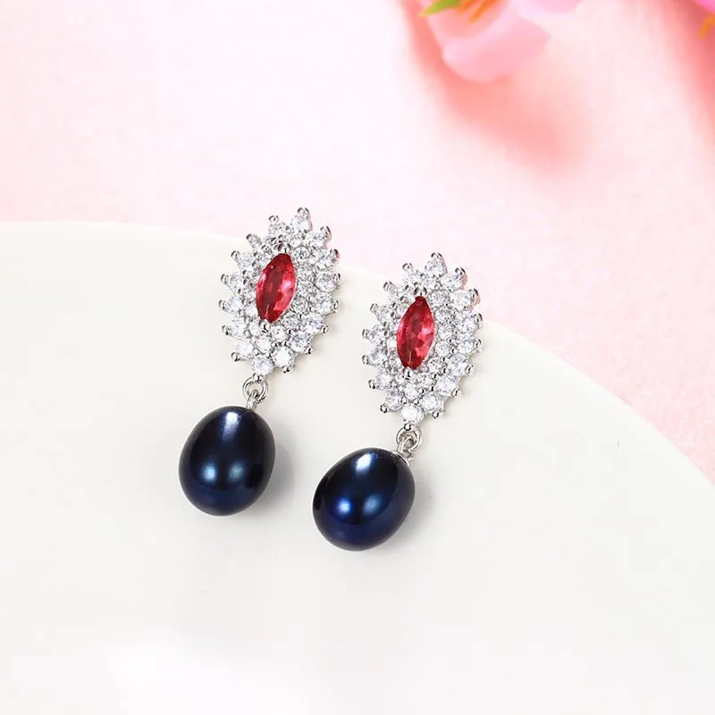 

Top 100% Genuine Pearl Earrings Elegant Long Earring Fine Pearl Jewelry Dangle Earrings AAAA 7-8mm Pearl, 925 Silver Earrings