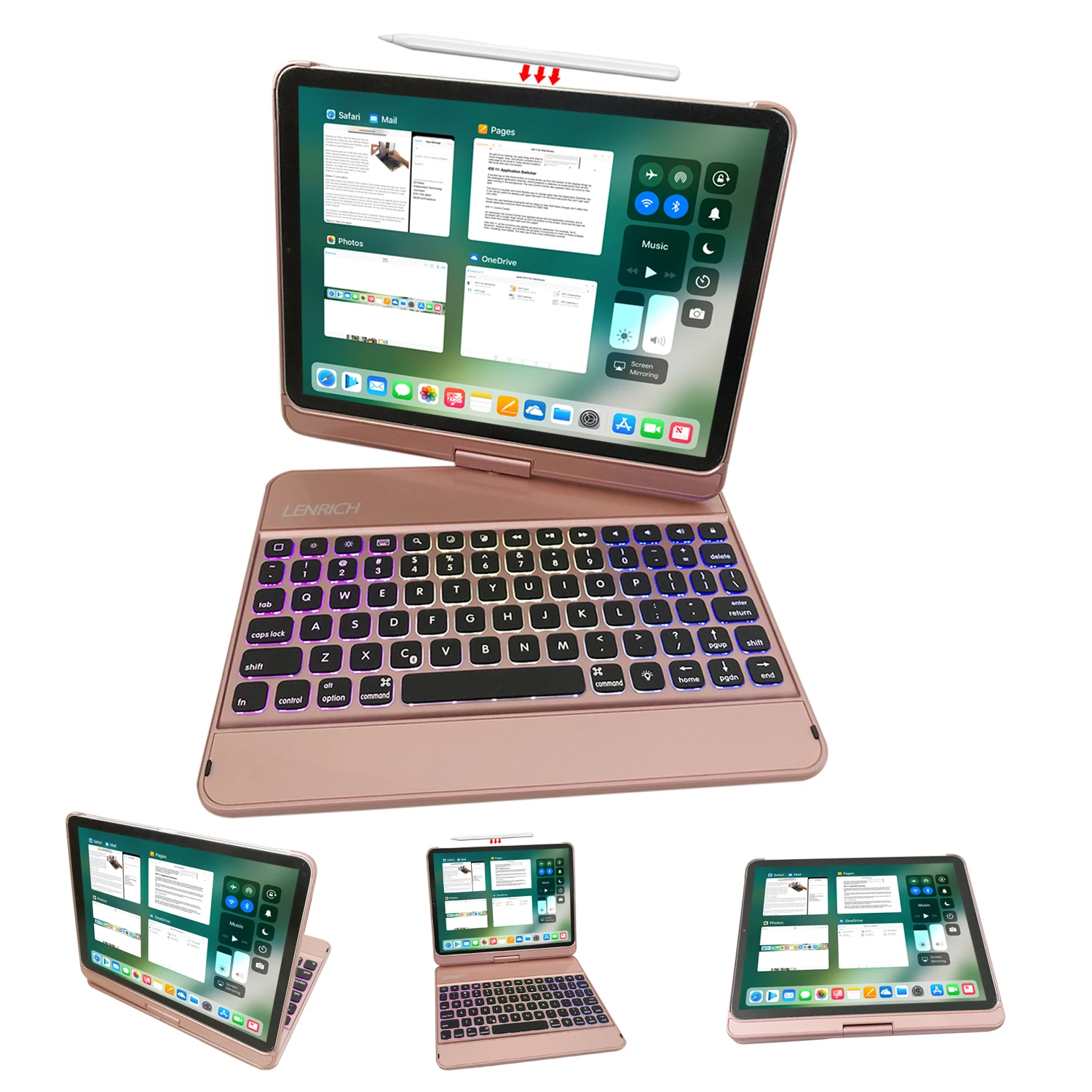 rose gold Для Apple iPad Pro 11 дюймов чехол-клавиатура с тонкой умной пластиковой подсветкой вращение на 360, 180 откидной Чехол для iPad Pro 11 - Цвет: rose gold