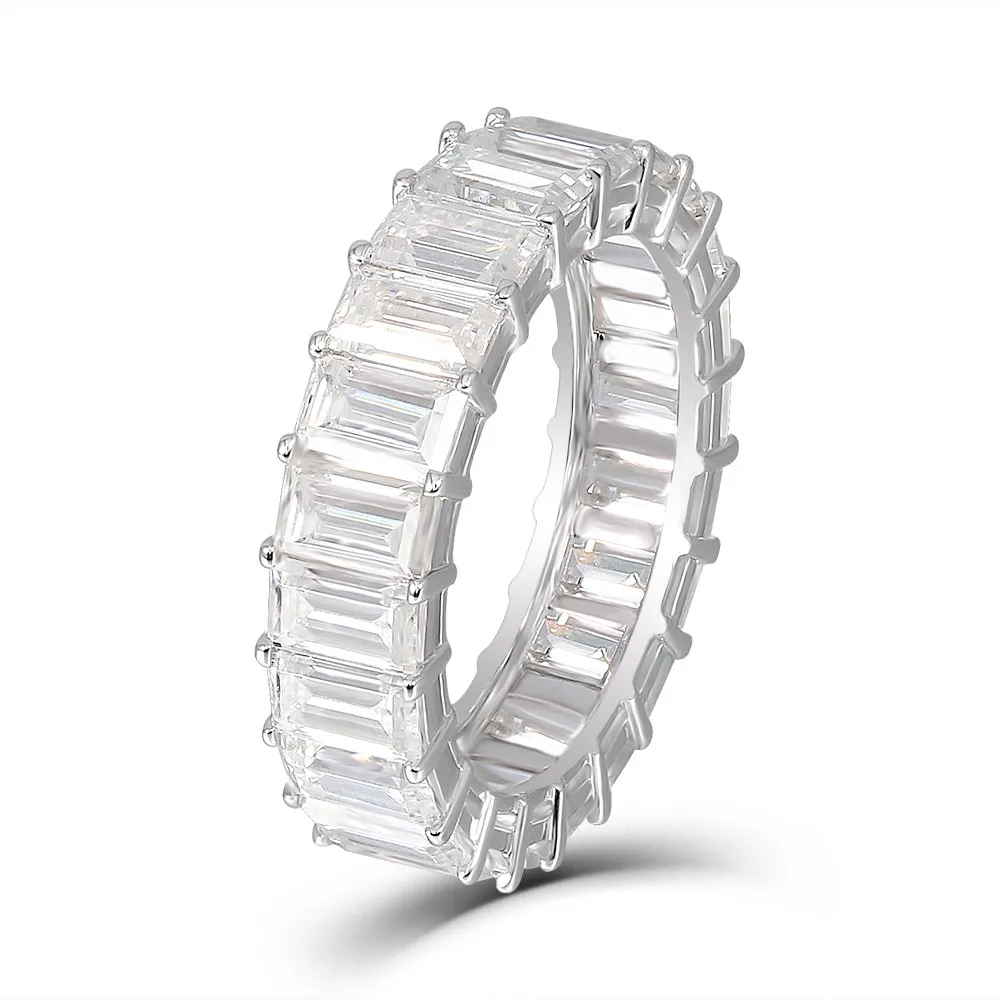 Emerald cut white 925 серебряные кольца с изумрудной огранкой, имитация бриллианта, CZ вечность, обручальные кольца с камнем, размер пальца 5,6, 7,8, 9,10 - Цвет камня: Emerald cut white