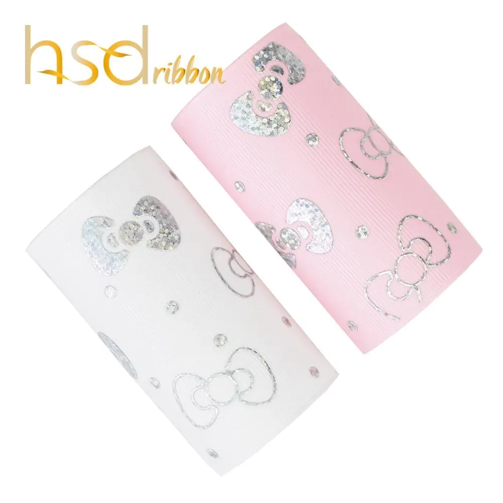 HSDRibbon 75mm 3 inch Laser Silver foil pattern on White and Pink Grosgrain Ribbon | Дом и сад