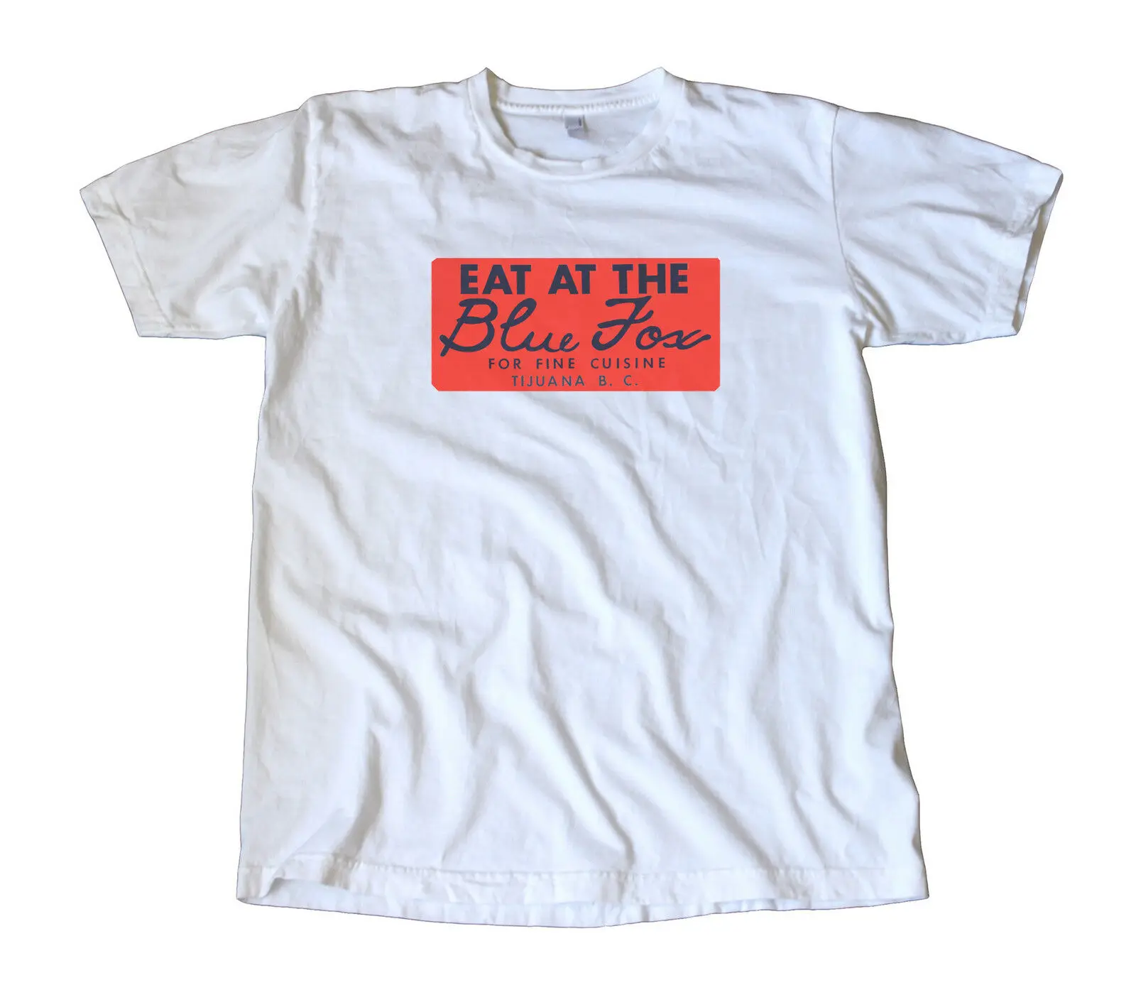 Eat at the Blue Fox Vintage Decal T-Shirt - Tijuana Mexico Strip Club Surf | Мужская одежда