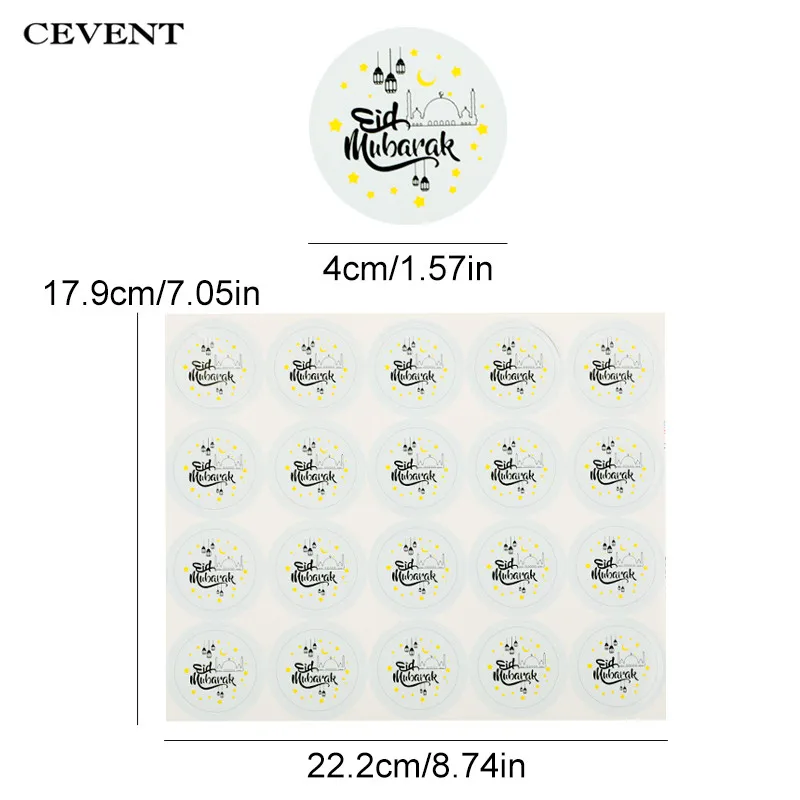 CEVENT 60 шт Eid Мубарак наклейки бумажные для вечеринки декоративная лента