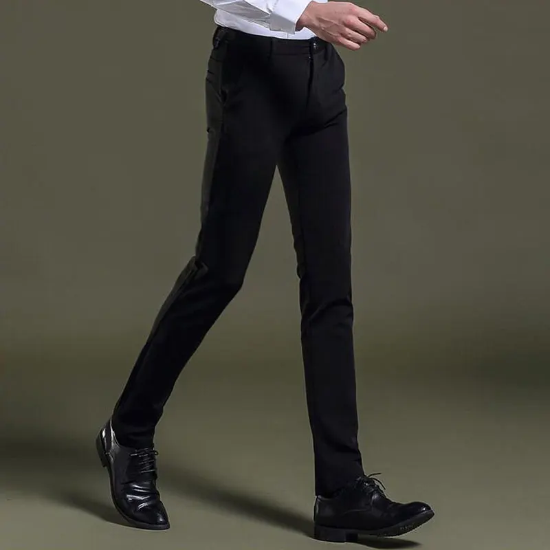 Модные Для мужчин зимние теплые костюмы брюки черный человек Тощий Slim Fit флисовые