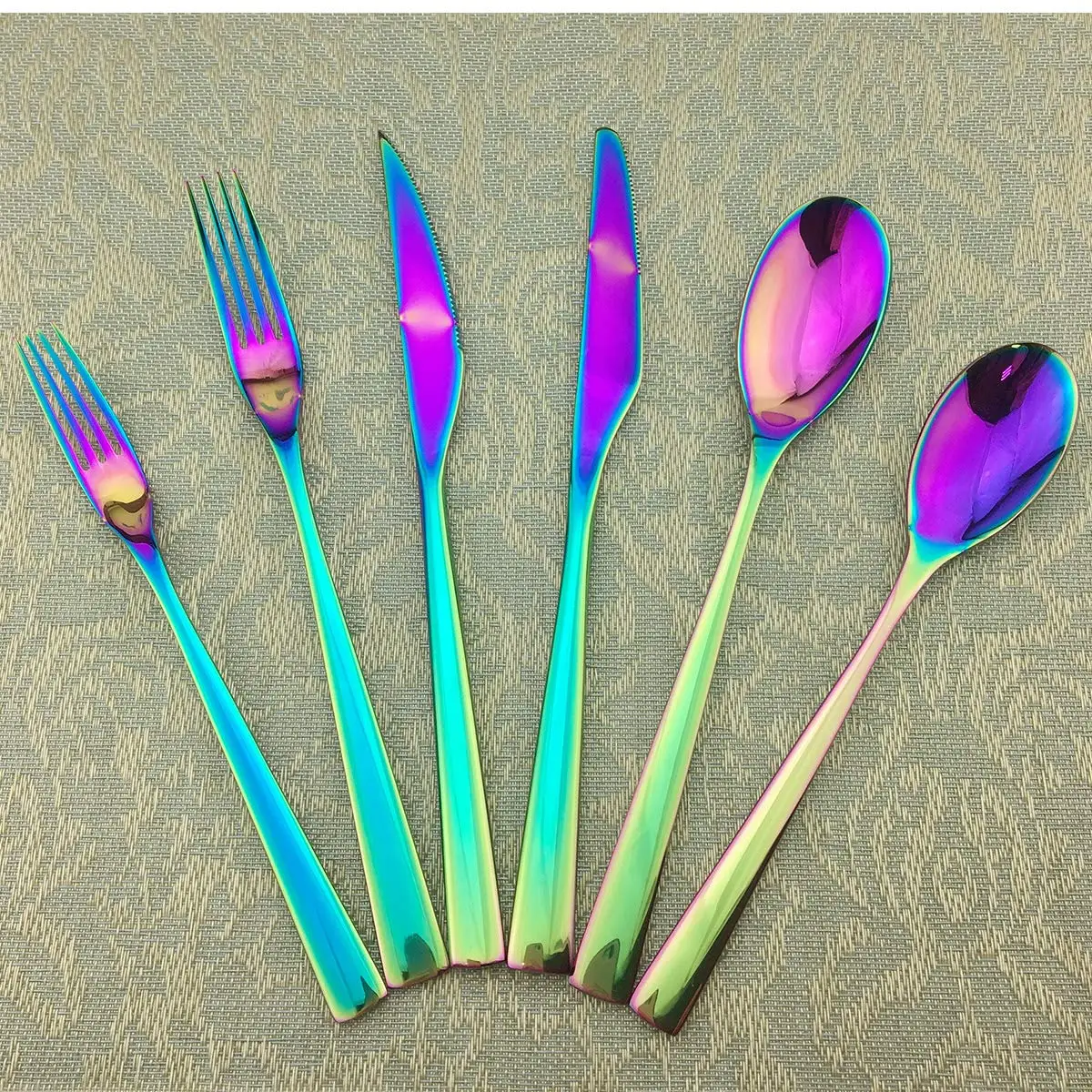 4/5/6Pcs Luxury Mirror Colorful Rainbow Cutlery Sets Stainless Steel Dinnerware Set Steak Knife Soup Salad Fork Silverware |
