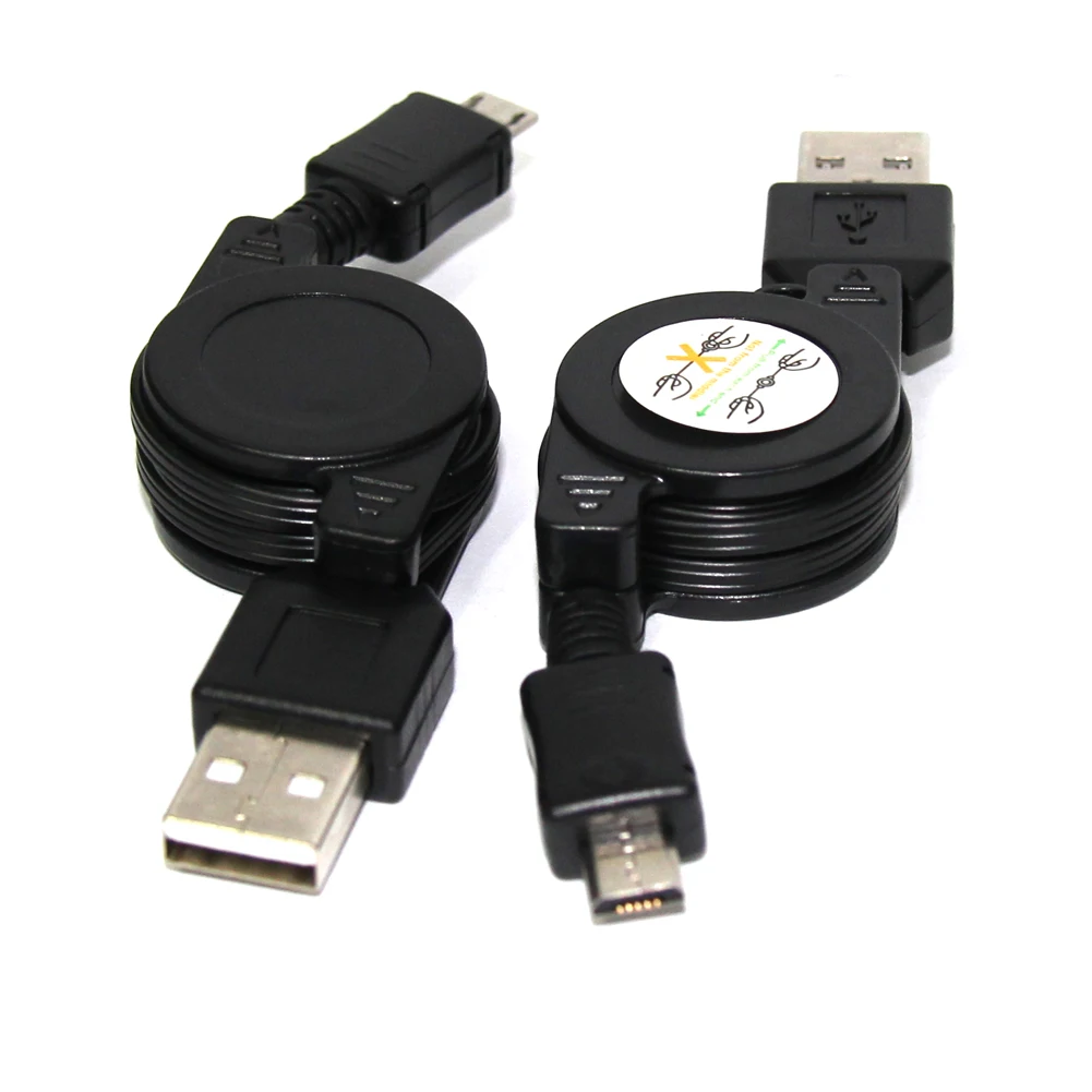 

black 5pcs Micro USB to USB Retractable Data Sync Charger Cable -15