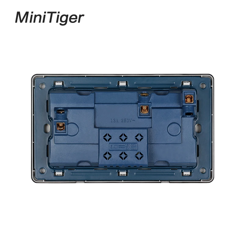 Настенная розетка Minitiger двойная универсальная с 5 отверстиями неоновым 2 1a