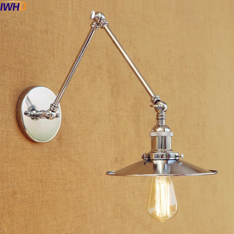 IWHD Серебряная Свинг длинная рука винтажная настенная лампа светодиодные