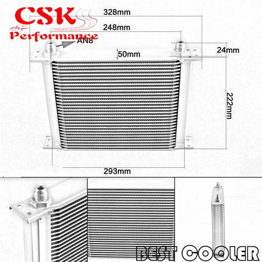 

Universal Engine Oil Cooler 30-row 12.9" x 9.68" x 2.00" -AN8/-8AN (3/4 -16)