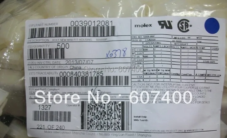 

0039012081 Конн вилка 8POS Панель Крепление 3901-2081 MOLEX Разъемы Клеммы 39012081 корпуса 100% новые детали 39-01-208
