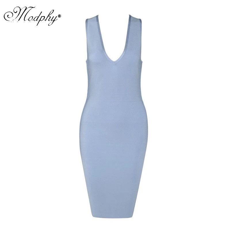 Женское Бандажное платье Modphy HL светло синее с открытой спинкой и треугольным