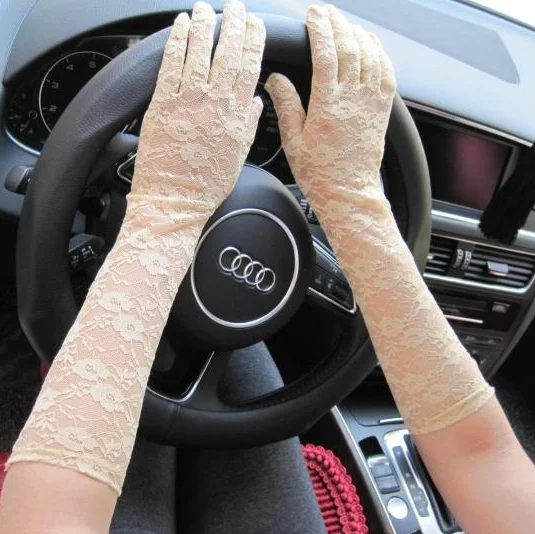 Новинка 2017 года! Женские Модные кружевные перчатки для вождения длинные с