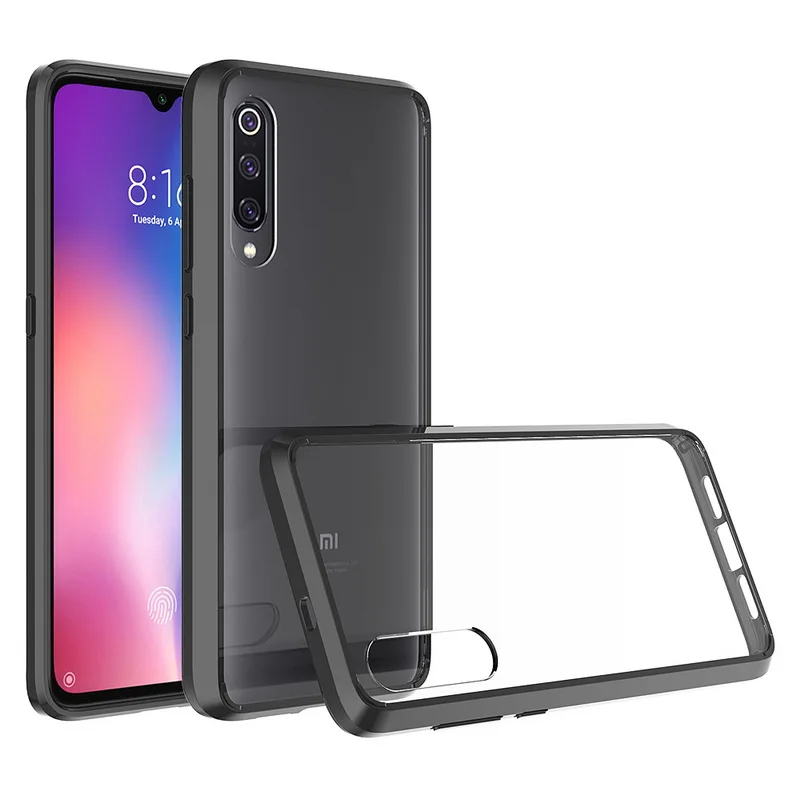Для Xiaomi mi 9 чехол mi 9 Lite TPU бампер жесткий PC акриловый прозрачный Кристальный чехол для телефона для Xiaomi mi 9 Lite прозрачный чехол - Цвет: Черный