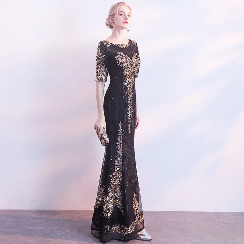 Женское длинное вечернее платье с круглым вырезом и аппликацией|dress custom made|evening