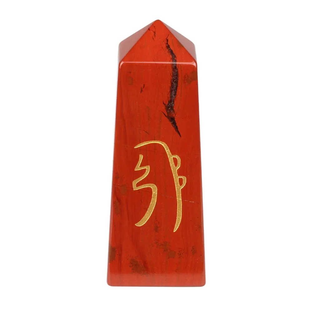 Натуральный тусклый красный яшма резная тетрагональная Призма чакра камни